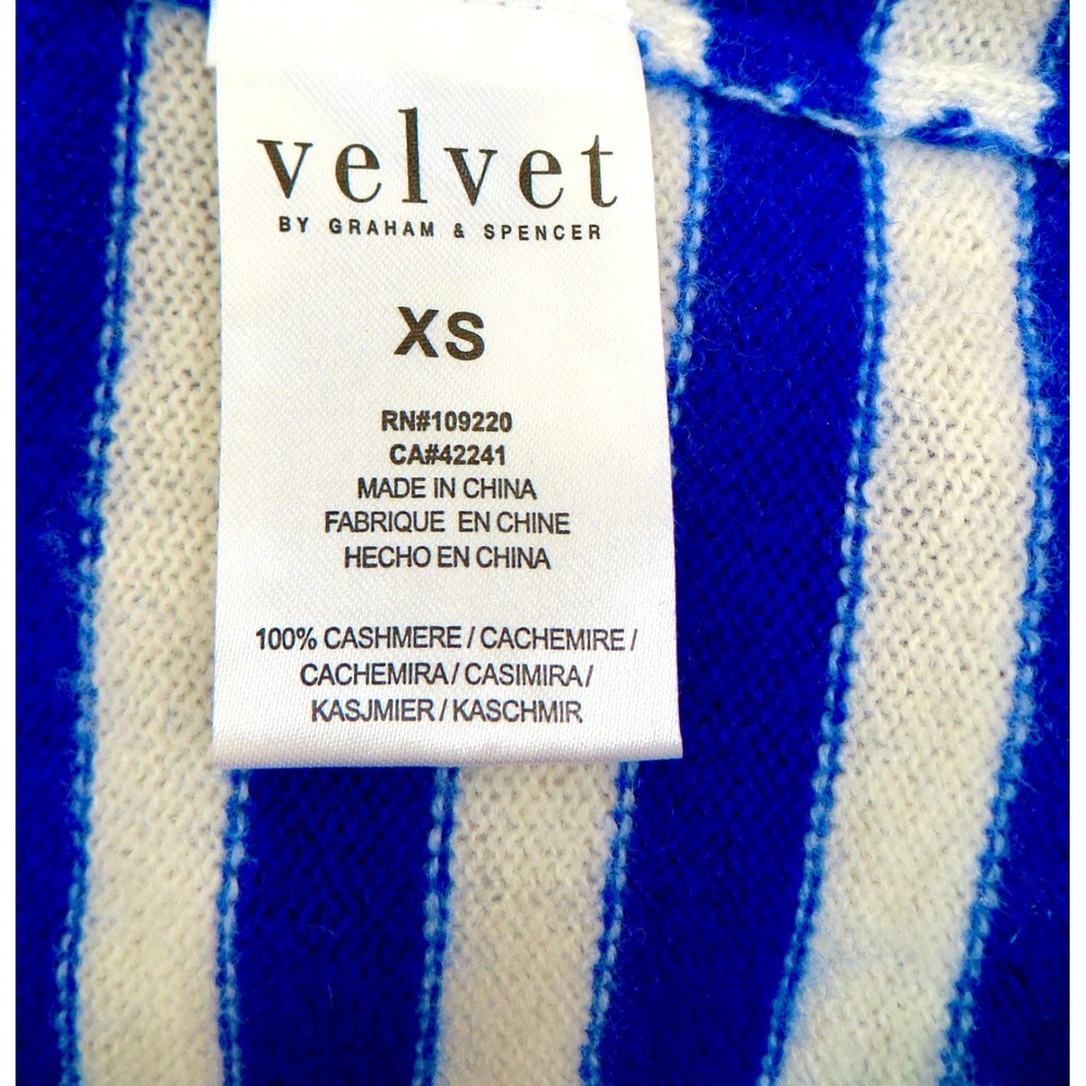NEW! Velvet by Graham & Spencer 100% Cashmere Sweater Blue White SZ XS - Picture 10 of 11